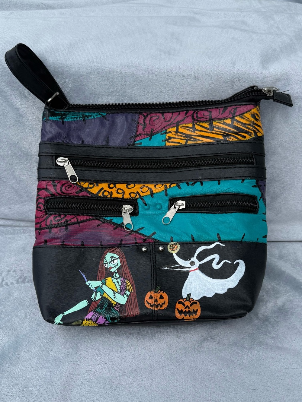 Hand painted the nightmare before Christmas - Halloween Patchwork Crossbody Bag - Picture 2 of 9